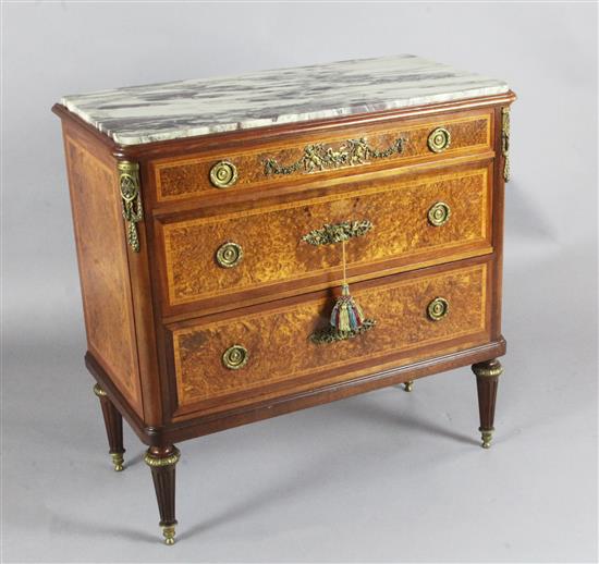 Francois Linke. A fine ormolu mounted tulipwood banded birds eye maple commode, W.2ft 11in. D.1ft 6in. H.2ft 11in.